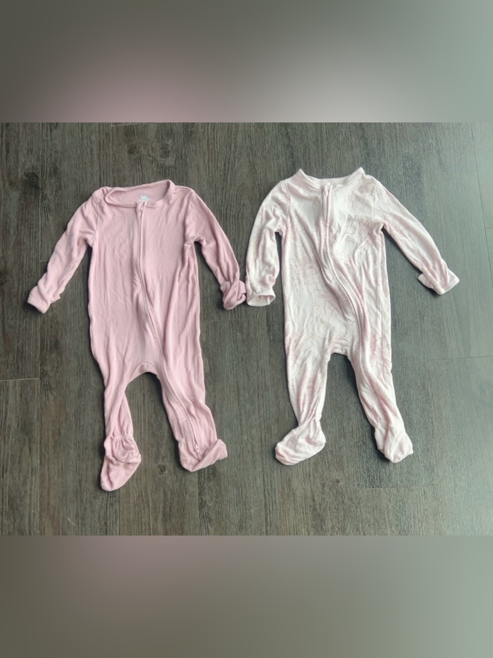 cloud island Pink and Ivory Baby Footed One-Piece Sleepers - 2 Pack